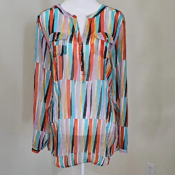 Ariat Sheer Long Sleeve Blouse Multicolor Women's Sz M - Picture 1 of 10